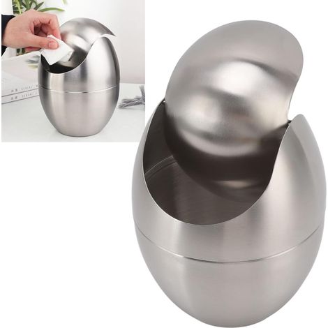 Poubelle Mini en 304 Acier Inoxydable. Poubelles de Comptoir avec Couvercle Pivotant Forme œuf pour Bureau. Comptoir. Vanité. Chambre à Coucher et Cuisine (1/5)
