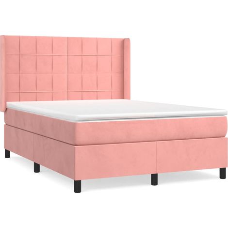 Maison Exclusive - Sommier à lattes de lit avec matelas Rose 140x190 cm Velours (1/5)