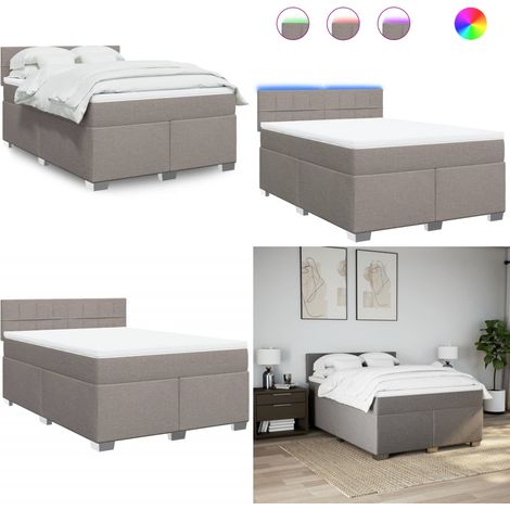 Giroletto a Molle con Materasso Tortora 140x190 cm in Tessuto - Materasso a molle insacchettate - Letto con luci LED