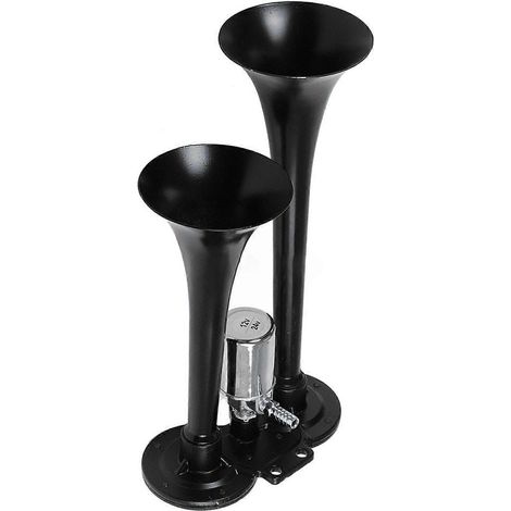 Klaxons compacts à double trompette Airs, ultra-puissants, 12 V/24 V, pour camions, voitures et SUV : son puissant et installation facile (noir). (1/4)