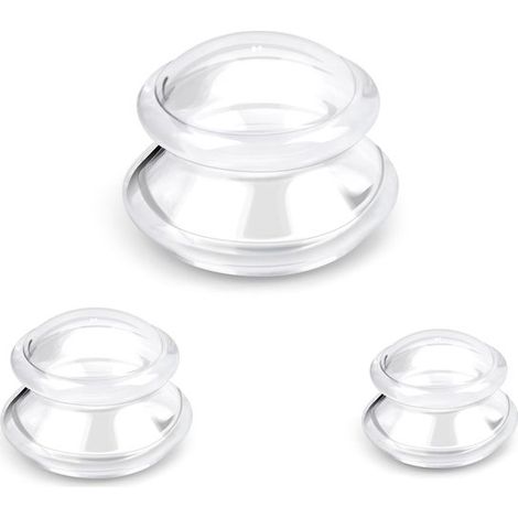 Set mit 3 transparenten Silikon-Schröpfgläsern, Vakuumtherapie zur Linderung von Muskelschmerzen, verschiedene Größen, für Körper/Gesicht. (1/5)