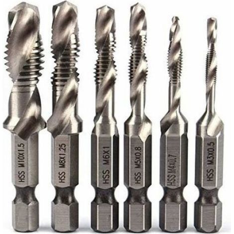Foret À Queue Hexagonale - Acier Rapide HSS - Pour Tarauds Métriques M3 M4 M5 M6 M8 M10 - Précision Renforcée - Lot de 6 (1/4)