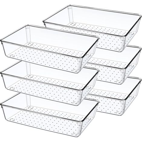 Sollbry Lot de 6 Organisateur Tiroir Salle de Bain, Plastique Boite Rangement Tiroir Cuisine en Transparent, Rangement Coiffeuse Tiroirs Compartiment pour Maquillage, Couverts, Bureau Organiseur De Ti (1/5)