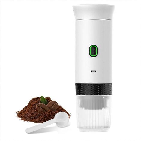 Tragbare, kabellose elektrische Espressomaschine für Camping, mit Kapseln und Pulver, ideal für Reisen (weiß). (1/5)