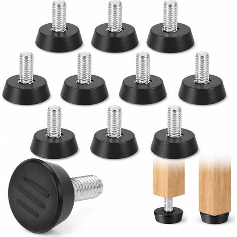 12 Pièces Pied De Nivellement Pour Mobilier M8 X 10 Mm, Pied De Table Réglable Pied De Nivellement, Pied De Table À Visser, Patins Stabilisateurs Noirs Pour Meubles Tables Chaises Et Équipements, Noir (1/5)