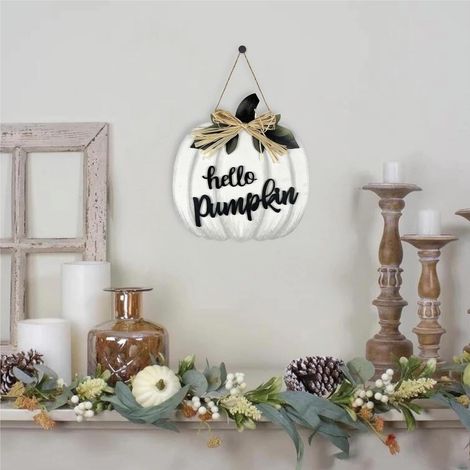 Panneau Porte En Bois Citrouille Halloween - Décoration Automne Thanksgiving - Intérieur Extérieur - 30 x 26 cm - 1 Pièce (1/5)