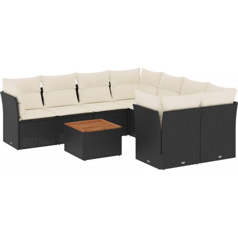 Maison Exclusive - 9-tlg. Garten-Sofagarnitur mit Kissen Schwarz (1/5)