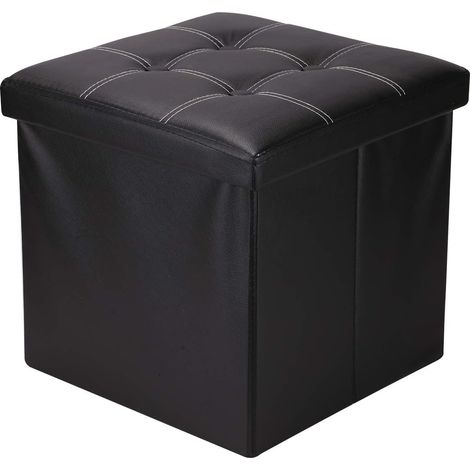 Pouf de rangement pliable repose-pieds simili cuir synthétique coffre ottomane porte-jeux organisateur fauteuil pour salon, entrée chambre 38 x 38 x 36 cm (Noir) (1/5)