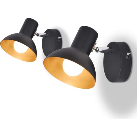 Wall Lamps 2 pcs for 2 Bulbs E27 Black and Gold vidaXL