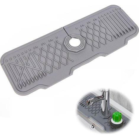 Lntyq Tapis de robinet en silicone, protection anti-éclaboussures étendue pour robinet, tampons de séchage d'évier réglables pour protéger les comptoirs de salle de bain et de cuisine au sec (43,3 x 1