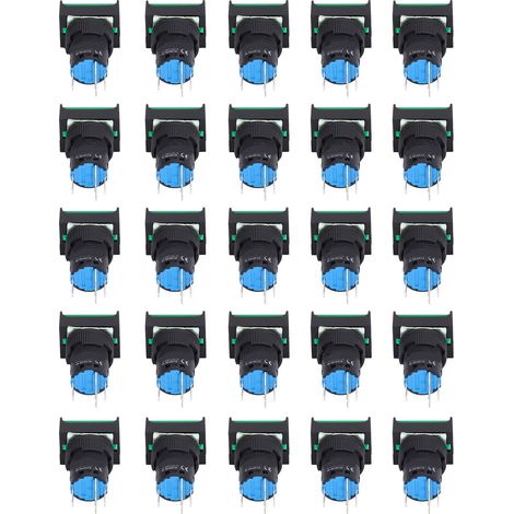 Ensemble de 25 interrupteurs à bouton-poussoir autobloquants/instantanés, carrés de 16 mm avec témoin lumineux, 24 V, verts (1/5)