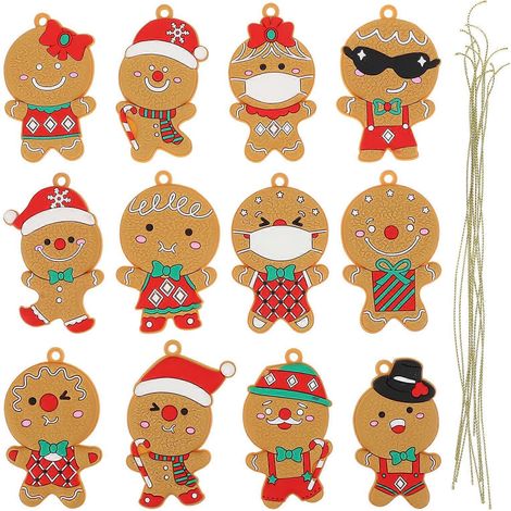 12 pendentifs bonhomme en pain d'épice pour Noël, décorations de sapin de Noël-6X4CM (1/3)