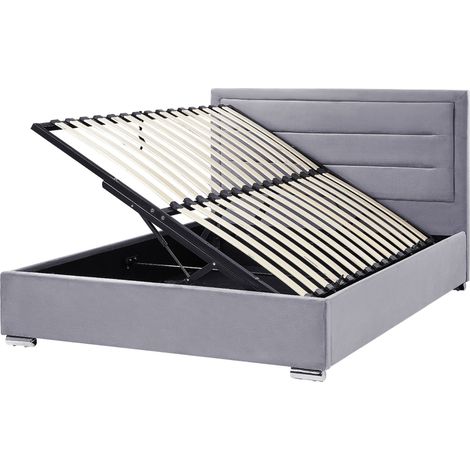Letto matrimoniale in velluto con contenitore grigio scuro 160 x 200 cm Rouen