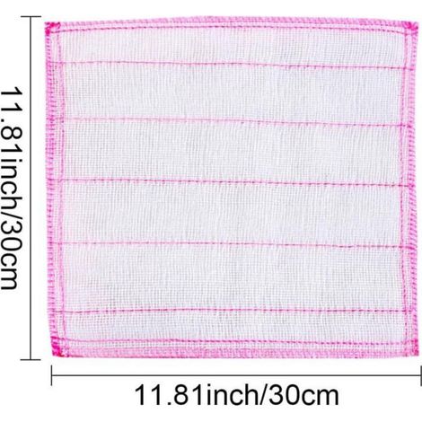 Lot De 10 Lavettes De Cuisine Réutilisables 30x30 cm, Épaisses 8 Couches Absorbantes, Polyester, Rose Rayé Blanc (1/4)