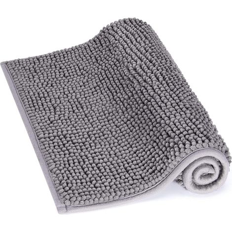 APEX Tapis de bain en chenille antidérapant 61 × 43 cm, facile à nettoyer, doux et confortable, gris (1/5)