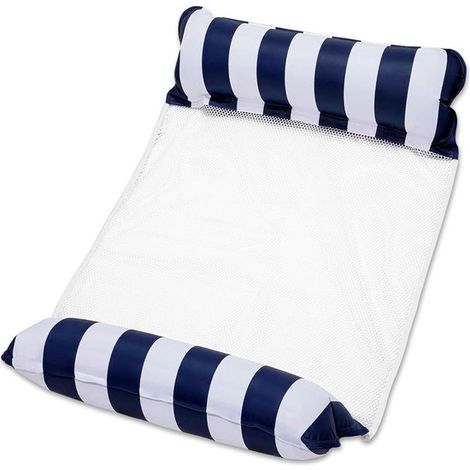 Aufblasbare Pool-Hängematte, schwimmender 4-in-1-Liegestuhl und Wasserbett für Erwachsene und Kinder, Dunkelblau (1/5)