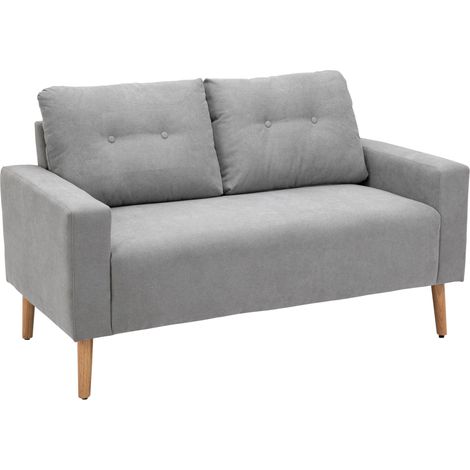 Divano 2 Posti Moderno in Stile Nordico con Schienale Trapuntato, in Poliestere e Legno, 145x76x88 cm, Grigio chiaro
