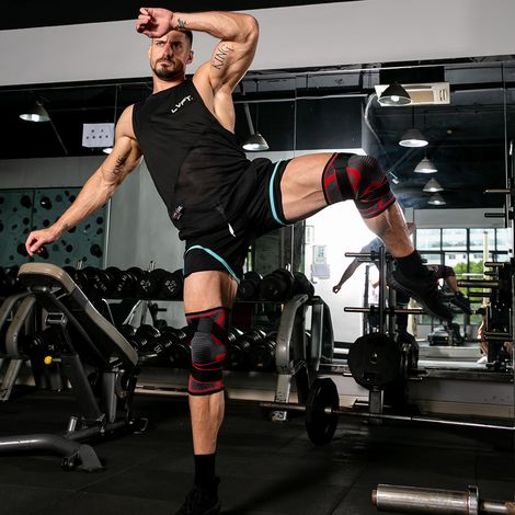 Genouillère de sport 1 pièce avec ceinture élastique, protection de la rotule en nylon et polyuréthane, idéale pour le fitness et la course à pied, taille M, noire. (1/5)