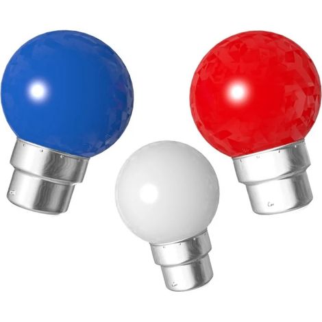 Lot de 3 ampoules bleu blanche rouge B22 Incassables avec culot en fer