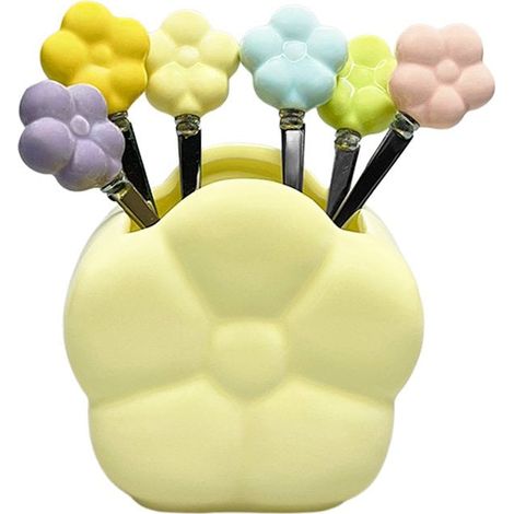 Lot de 6 Cuillères à Café en Forme de Fleur avec Support, Acier Inoxydable, Multicolore - PANGIVO (1/5)