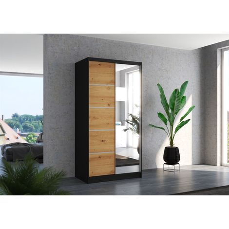 Schiebetürenschrank Schrank Nr.125 in Schwarz- Artisan matt 100x200x58 cm (1/3)
