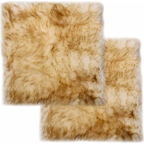 Coussins de chaise, lot de 2, coloris marron mélangé, véritable peau de mouton. (1/5)