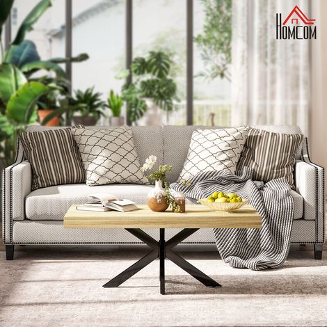 Mobilier Table Basse rectangulaire d'appoint Style Industriel en métal et Plateau aspect Bois - 110 x 60 x 45cm - noir (1/4)