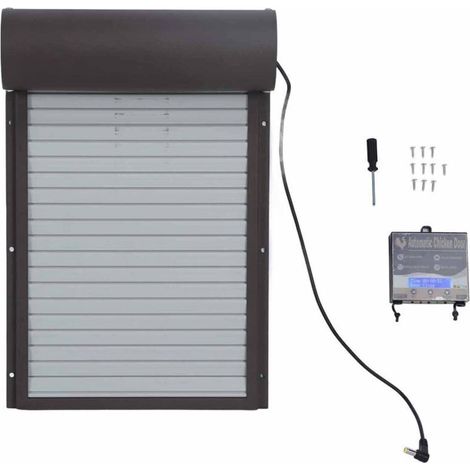 Automatische Hühnerstalltür aus Metall mit batteriebetriebenem Timer für die Geflügelhaltung auf dem Bauernhof, braun