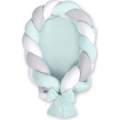 2-in-1 geflochtener Babykokon – Weiß, Grau und Mint (1/2)
