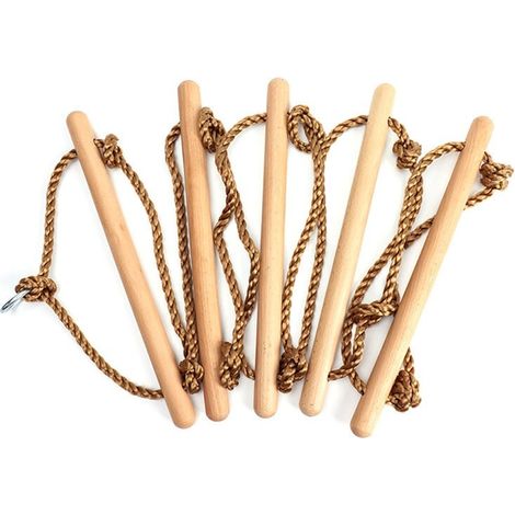 Accessoires d'extérieur – Échelle de Corde pour Enfants Équipement de Jeu pour échelle d'arbre Échelle en bois Slack-line avec crochets à ressort Échelle en Corde à Bascule-LIAIKI (1/4)
