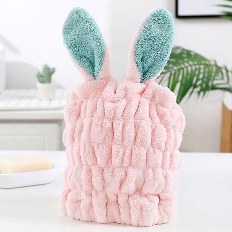 un Lapin Rose Oreilles Vertes, Un Beau Bonnet Pour Cheveux Secs, Un Foulard En Serviette Absorbante Douce, Un Foulard En Serviette Schage Rapide (1/5)