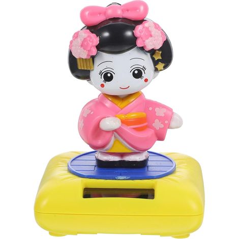 Figurine Solaire Poupée Kimono Rose Tête Secouante et Hochement Automatique, Décoration Intérieure de Voiture Créative en Plastique pour Tableau de Bord (1/4)
