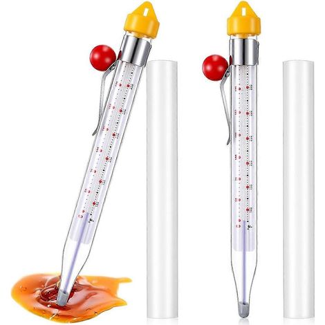 2 thermomètres à bonbons avec pince pour casserole, thermomètre à huile de friture de 20 cm, thermomètres de cuisson à lecture instantanée pour sirop de sucre (1/4)