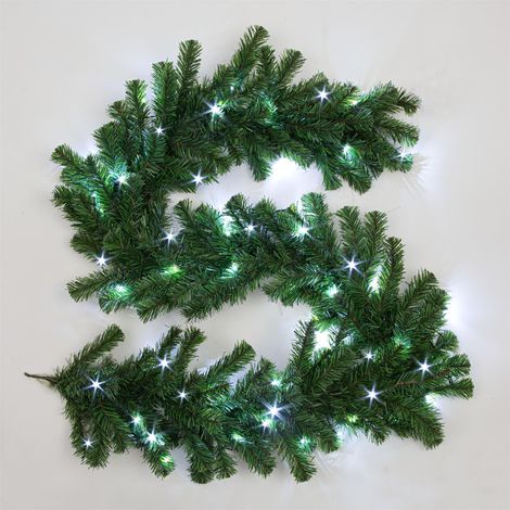 Pre-Lit White LEDs Alaskan Pine Green Garland 2m (1/2)