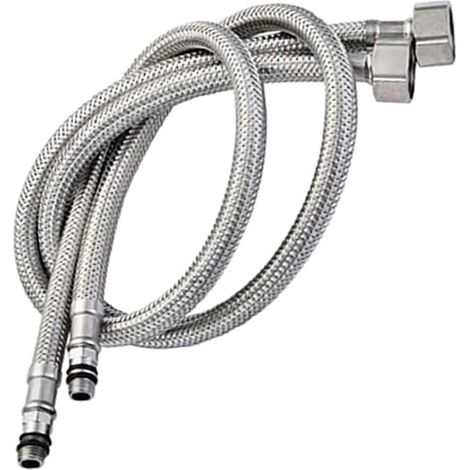 Set aus 2 einteiligen Küchen-/Waschtischarmaturen, flexiblen Schläuchen, Ablaufschlauch, M10 x 1/2 Schlauchanschluss, 600 mm lang, silber