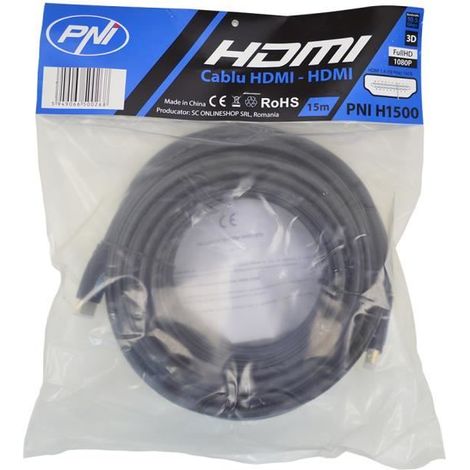 Câble HDMI PNI H1500 haute vitesse 1.4V, enfichable, plaqué or, 15m (1/3)