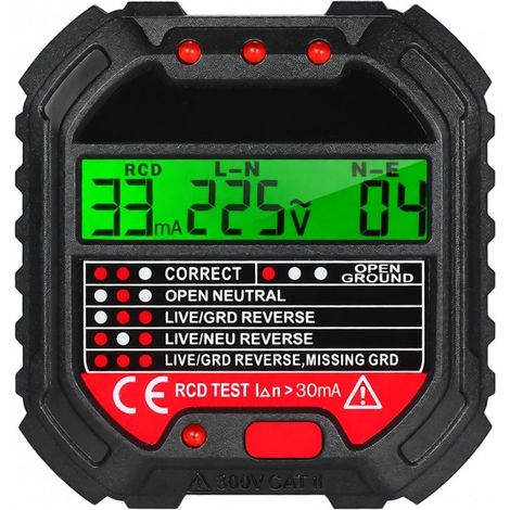 Testeur de prise GFCI avec affichage de tension 90-250 V, détecteur de polarité et de tension automatique pour circuits électriques, localisateur de disjoncteurs HT107D (1/5)