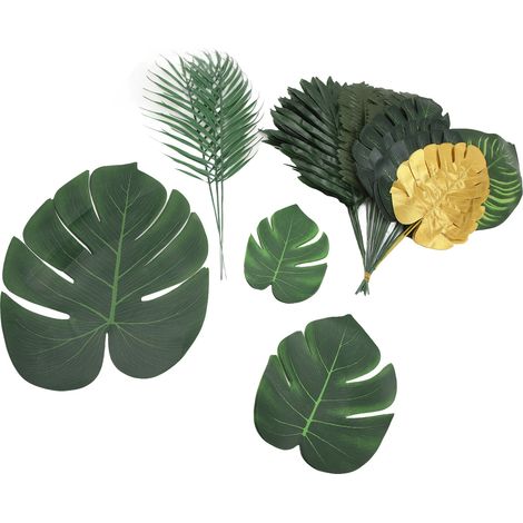 70 feuilles de palmier artificielles, 10 variétés de plantes, imitation de feuilles tropicales pour décoration de fête hawaïenne