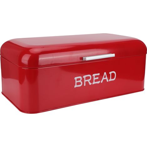 Boîte à pain en métal à grand couvercle plat, rouge, très populaire. (1/5)
