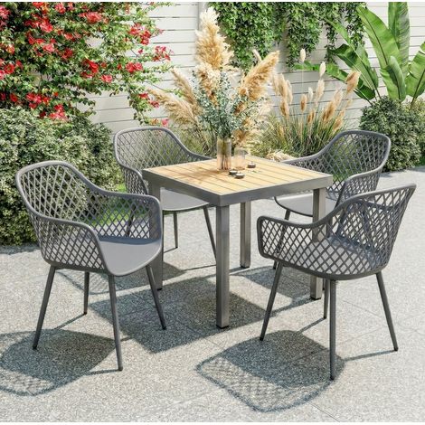 Conjunto 4 sillas jardín con reposabrazos metal OKMYHOME (1/5)