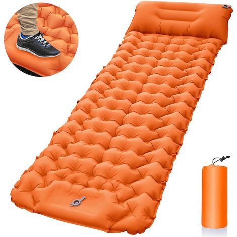 Tapis de sol gonflable ultraléger avec pompe à pied - Matelas isolant pour randonnée, camping et plage, matelas de couchage compact étanche (1/5)