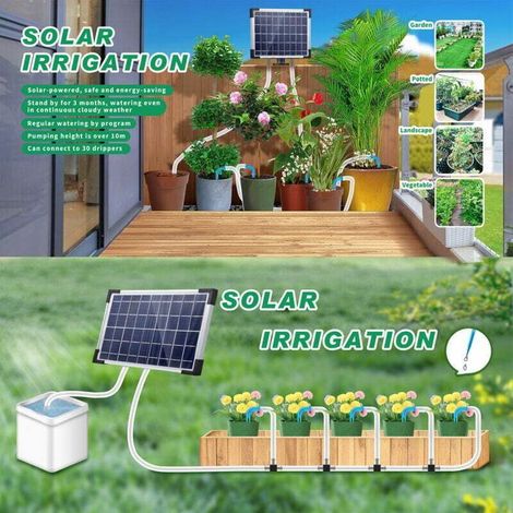 Tropfbewässerung, automatische Tropfbewässerungssets, solarbetriebene automatische Bewässerung mit Zeitschaltuhr + 30-m-Schlauch, automatisches Bewässerungssystem für Garten- und Balkonpflanzen (1/5)