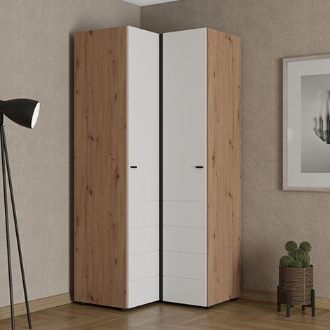 Schrank 2 Türen, Schlafzimmer 4 Böden, Kleiderstange, Flügeltür, 95x208h cm Weiß Matt (1/5)