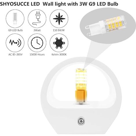 Indoor Wall Lamp with G9 LED Bulb, Warm White Plaster Modern Light for Living Room, Bedroom, Stairs, Hallway (1/4)