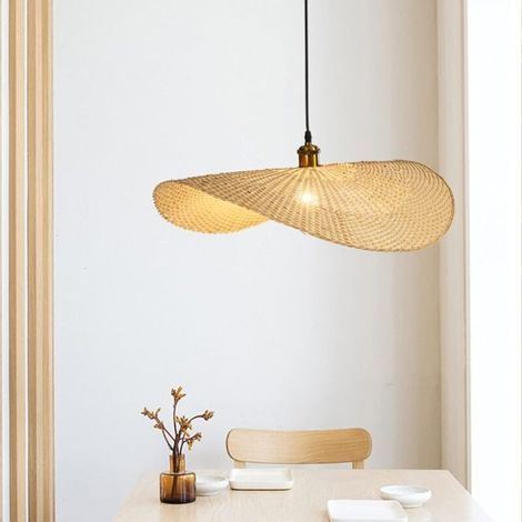 Suspension En Bambou Rotin Tissé Loft Pays Lustre Chapeau Lampe Suspendue Réglable En Hauteur Éclairage Chambre Éclairage Pendentif Lumière Salle D'étude Salon Café Décorative Plafonnier,Ø40cm (1/5)