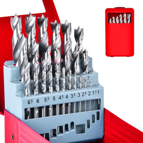 Foret Bois, 25 Pieces de Meche Bois de 1-13 mm, HélicoÏdaux HSS Kit Complet pour Bois, Caoutchouc, le Polyuréthane, Plastique, Set de Forets avec Mallette, Angle de Pointe 135°(Rouge) (1/5)