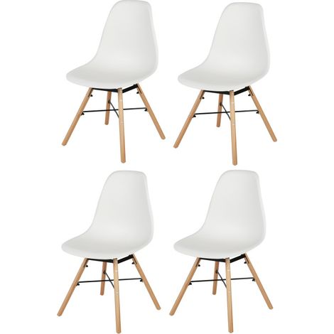 Lot de 4 chaises architecte coque en polypropylène et pieds en bois - Blanc - Livraison gratuite (1/2)