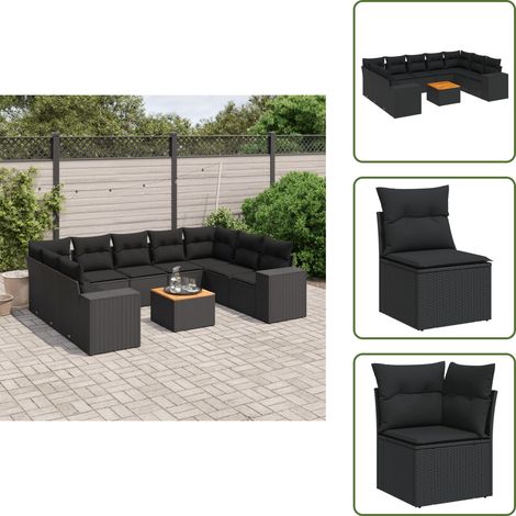 10-tlg. Garten-Sofagarnitur mit Kissen Schwarz Poly Rattan - Gartensorte - Outdoor Möbel - Lounge Set - Gartenlounge - Esstischset (1/5)