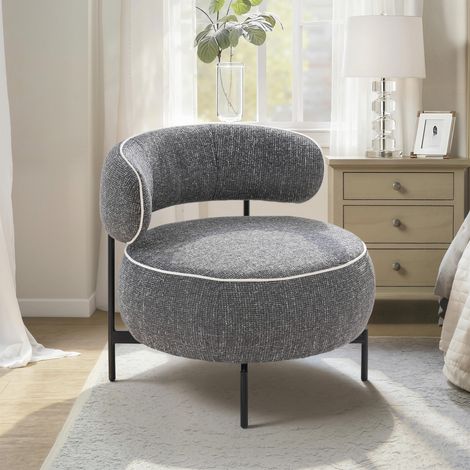 Butaca de Salón con Asiento Giratorio Tapizado en Lino Asiento Amplio Relleno Grueso Patas de Metal Gris Oscuro (1/5)