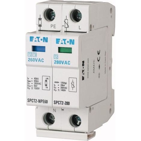 Parafoudres débrochables 1p+N 385VAC 20kA 000167623 EATON SPCT2-385-1+NPE
